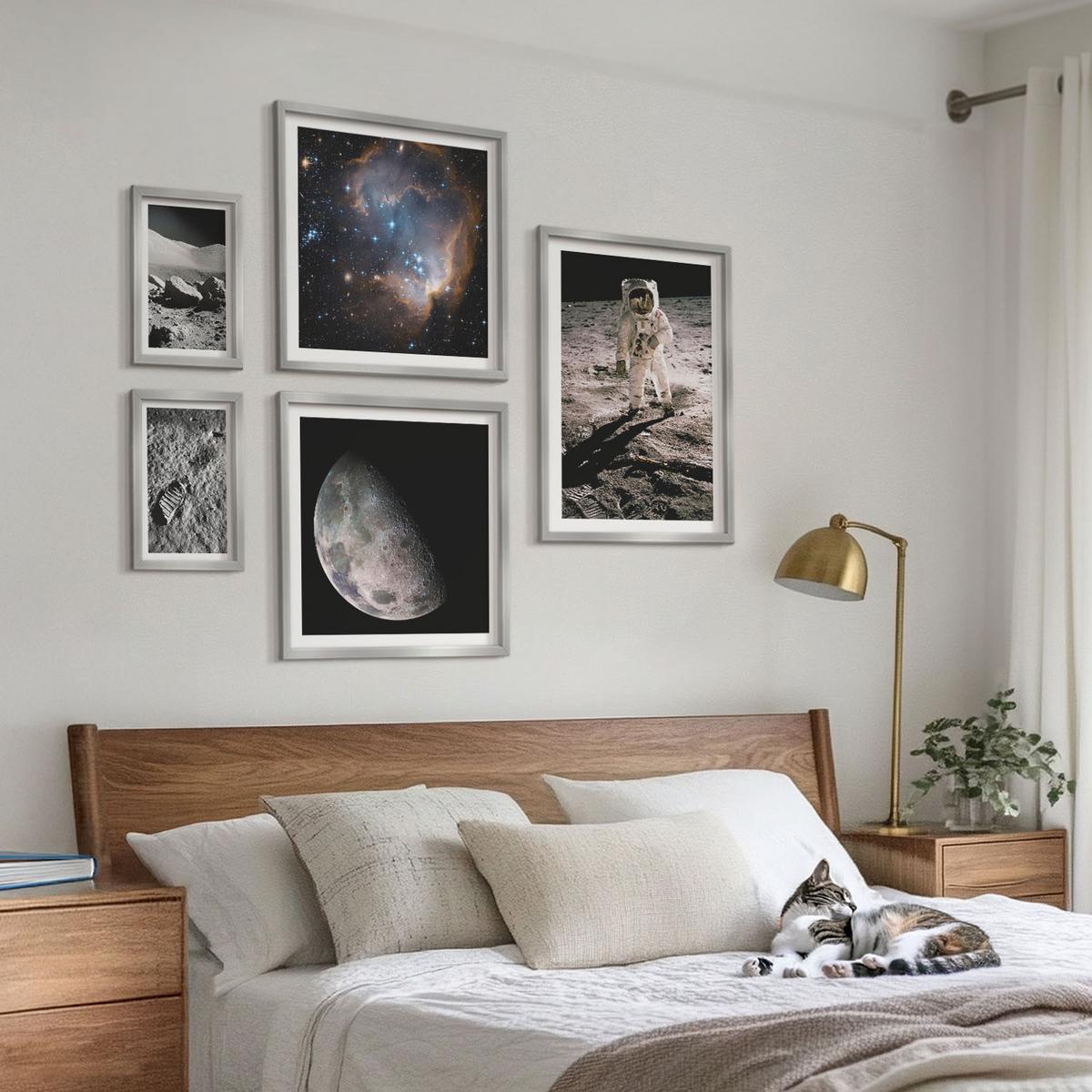 BILDER SET 5er Set - 50x50 cm & 20x30 cm & 40x60 cm Silberner Rahmen - Astronautenfoto vom Mond - Silberfarben, Kunststoff (40/60cm) - TULUP