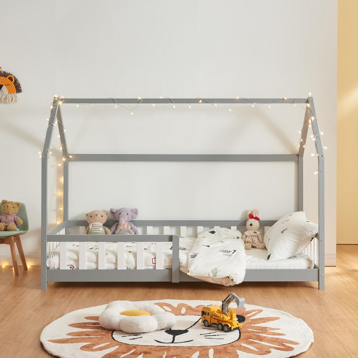 HAUSBETT Hesel - Grau, Holz (90/200cm) - [en.casa]