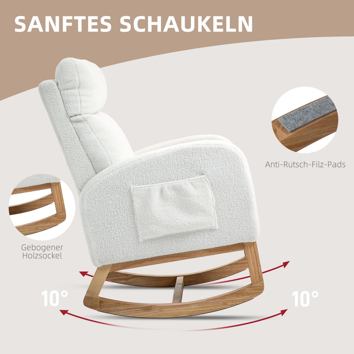 SCHAUKELSTUHL, ergonomisch Schwingsessel, Armlehnsessel, Stillsessel Cremeweiß - Weiß, Kunststoff (96/107/70cm) - HOMCOM