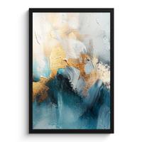 POSTER MIT RAHMEN Abstrakt - Kunst - Gold - Blau Bilder mit Rahmen 40x60 cm - Petrol, Papier (40/60cm) - MuchoWow