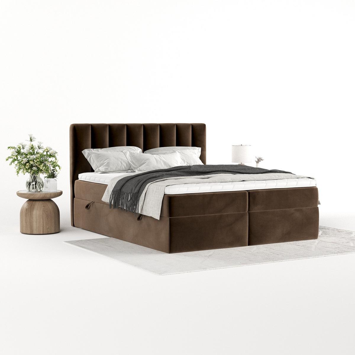 BOXBETT Bari 140/200 cm Braun im Kronos Stoff - Braun, Holz/Holzwerkstoff (140/200cm) - AltaBeds