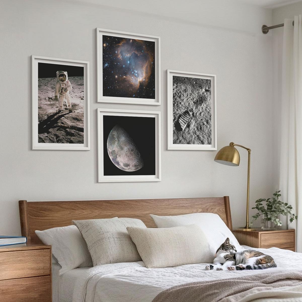 BILDER SET 4er Set - 50x50 cm & 40x60 cm Weißer Rahmen - Astronautenfoto vom Mond - Weiß, Kunststoff (50/50cm) - TULUP