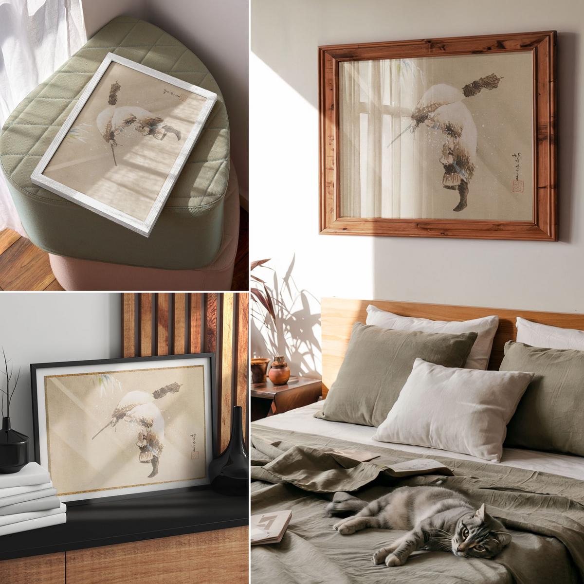 POSTER - 29x21 cm (A4) - Hokusai - Fischer im Schnee - Beige, Textil (29.7/21/0.1cm) - TULUP