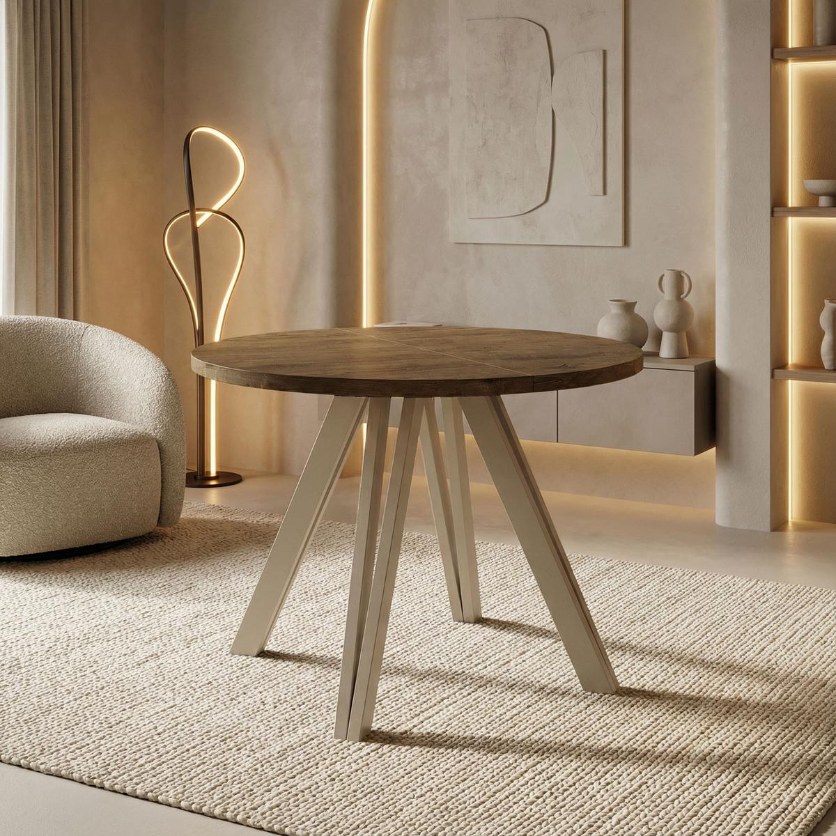 ESSTISCH Ravero runder ausziehbarer, Eiche Braun Rustikal 100-180/100/77 cm - Kaschmir/Alteiche, Holz/Holzwerkstoff (100/180/76.5cm) - WFL GROUP