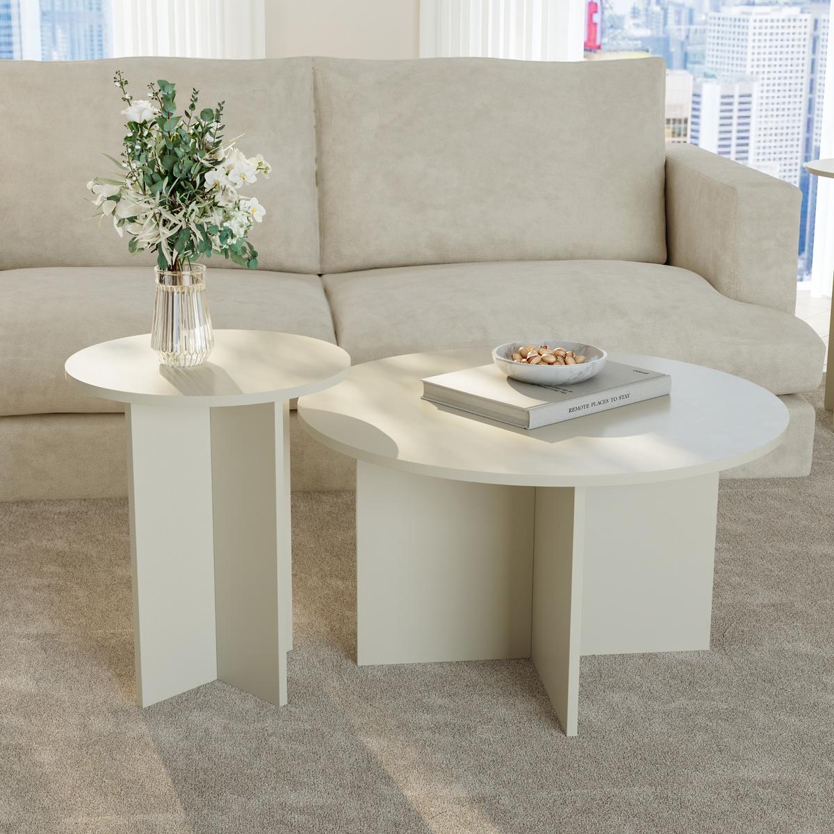 BEISTELLTISCH-SET 2 TLG. Verummetka - Creme, Holzwerkstoff (40/40/49cm) - [en.casa]