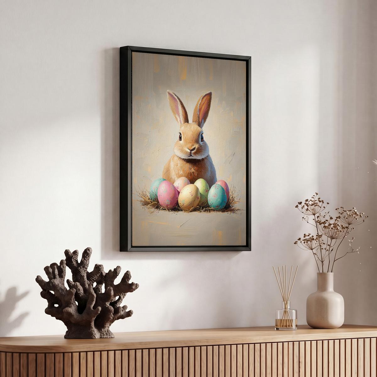 LEINWAND Bilder mit Rahmen - Osterhase - Pastell - Eier - 20x30 - Beige, Textil (20/30cm) - MuchoWow