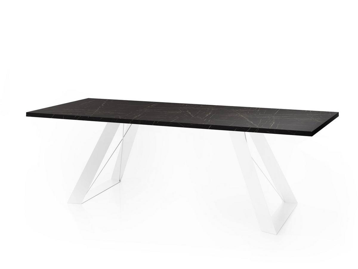 ESSTISCH Colter Weiß rechteckig ausziehbar, Marmor Schwarz 160-260/90/76 cm - Anthrazit/Weiß, Holzwerkstoff/Metall (90/260/76cm) - WFL GROUP