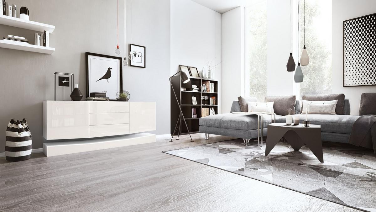 SIDEBOARD City Fronten in Creme Hochglanz - Creme, Holzwerkstoff (178/82/39cm) - Vladon