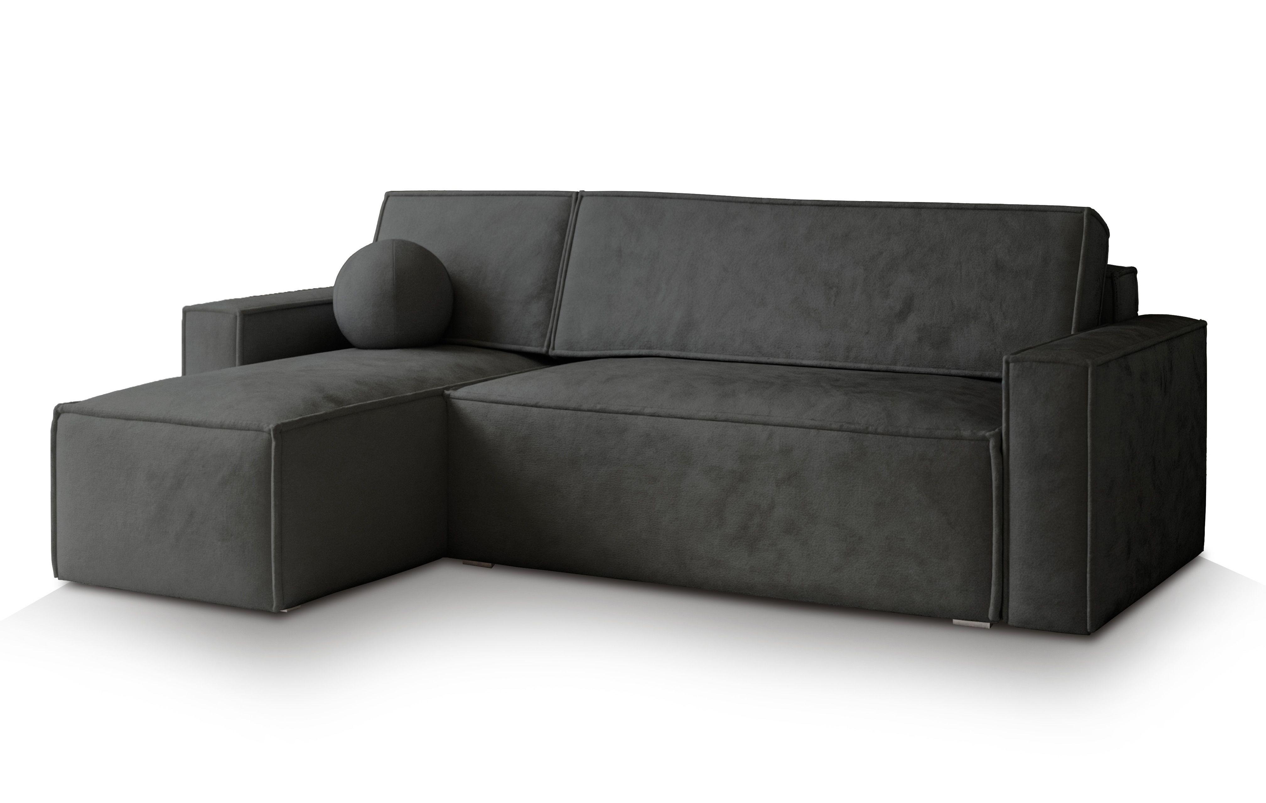 ECKSOFA RAVELO M Schwarz Velours-Stoff mit Schlaffunktion - Schwarz/Grau, Holz/Kunststoff (240/140cm) - MASSENO