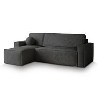 ECKSOFA RAVELO M Schwarz Velours-Stoff mit Schlaffunktion - Schwarz/Grau, Holz/Kunststoff (240/140cm) - MASSENO