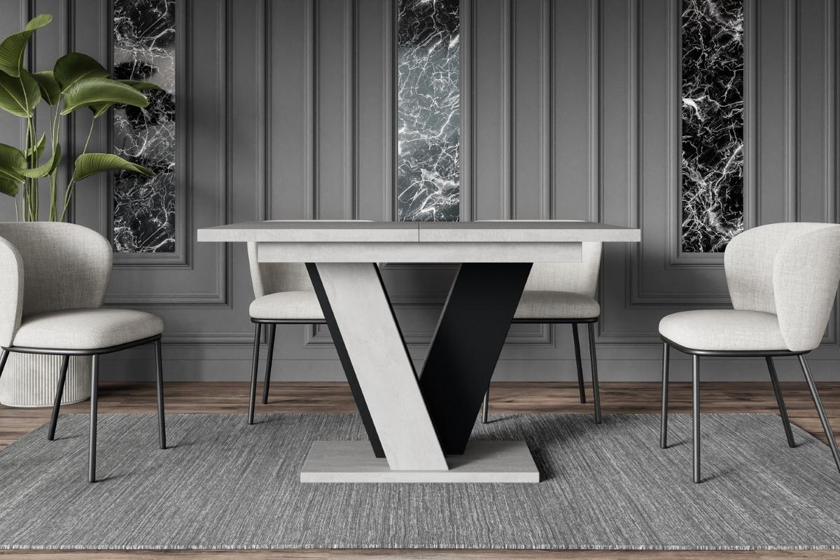 ESSTISCH ausziehbar 120 -160x90x75 cm - Betonoptik K350/Schwarz - INEY - Schwarz, Holzwerkstoff (120/90/75cm) - ALTDECOR