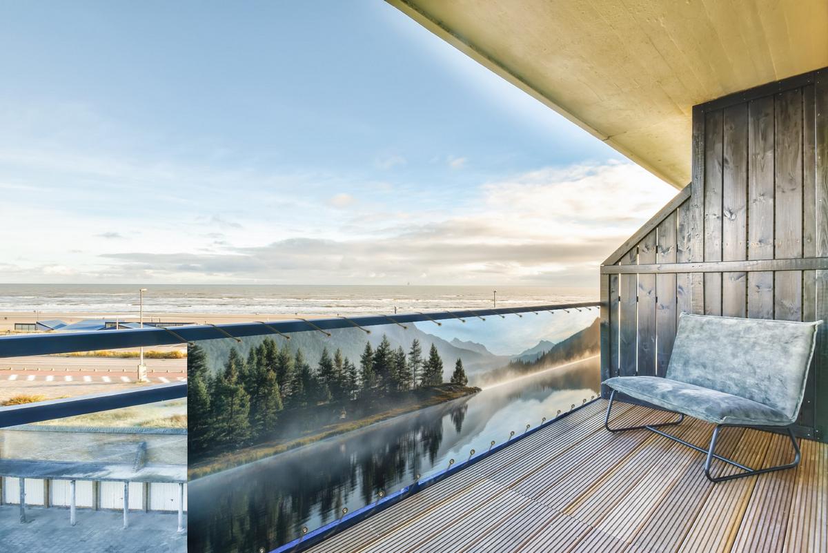 BALKON-SICHTSCHUTZ See - Nebel - Berge - Landschaft Deko XXL 500x130 cm - Hellblau, Kunststoff (500/130cm) - MuchoWow