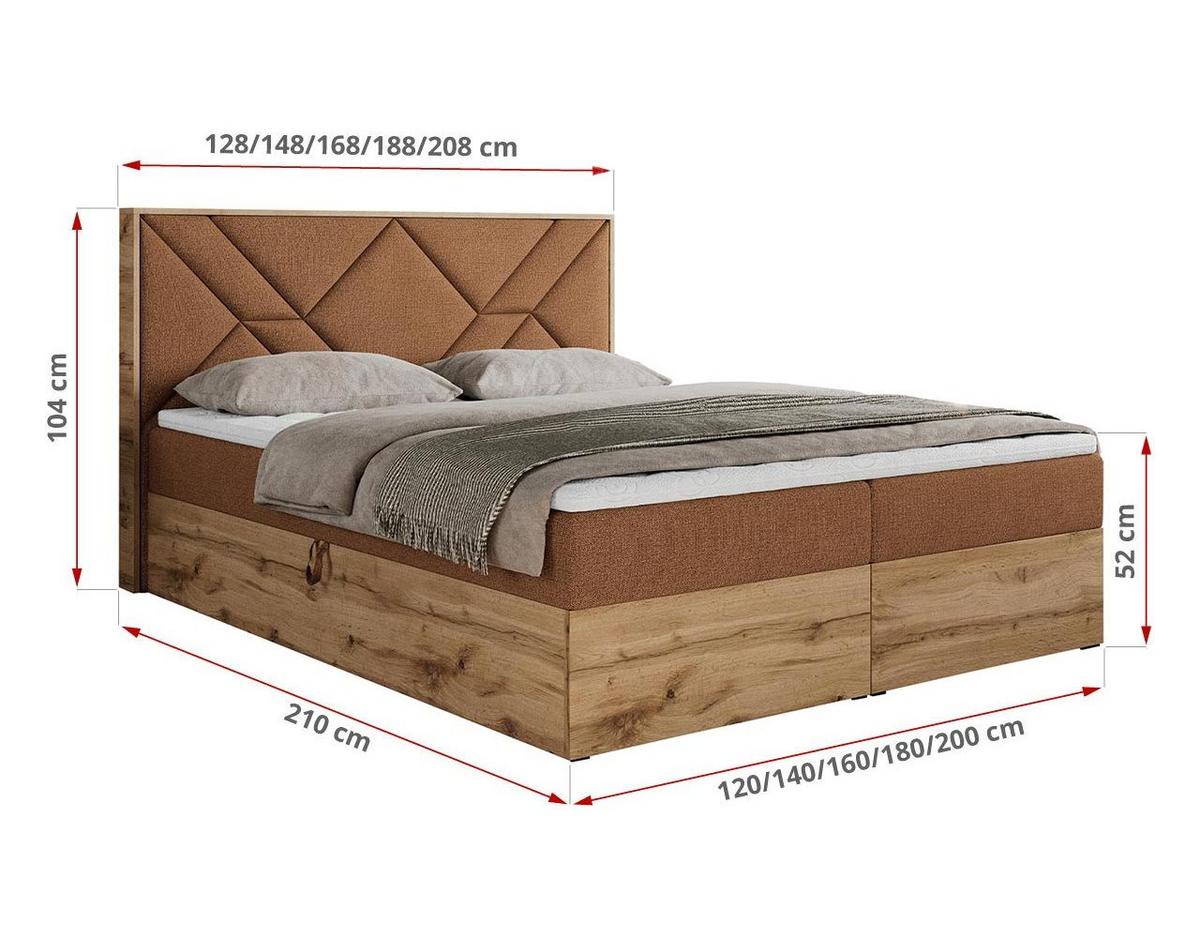 BOXBETT GUNAR - 160/200 Orange Struktur - H3 - Orange, Holz/Textil (160/200cm) - MKS