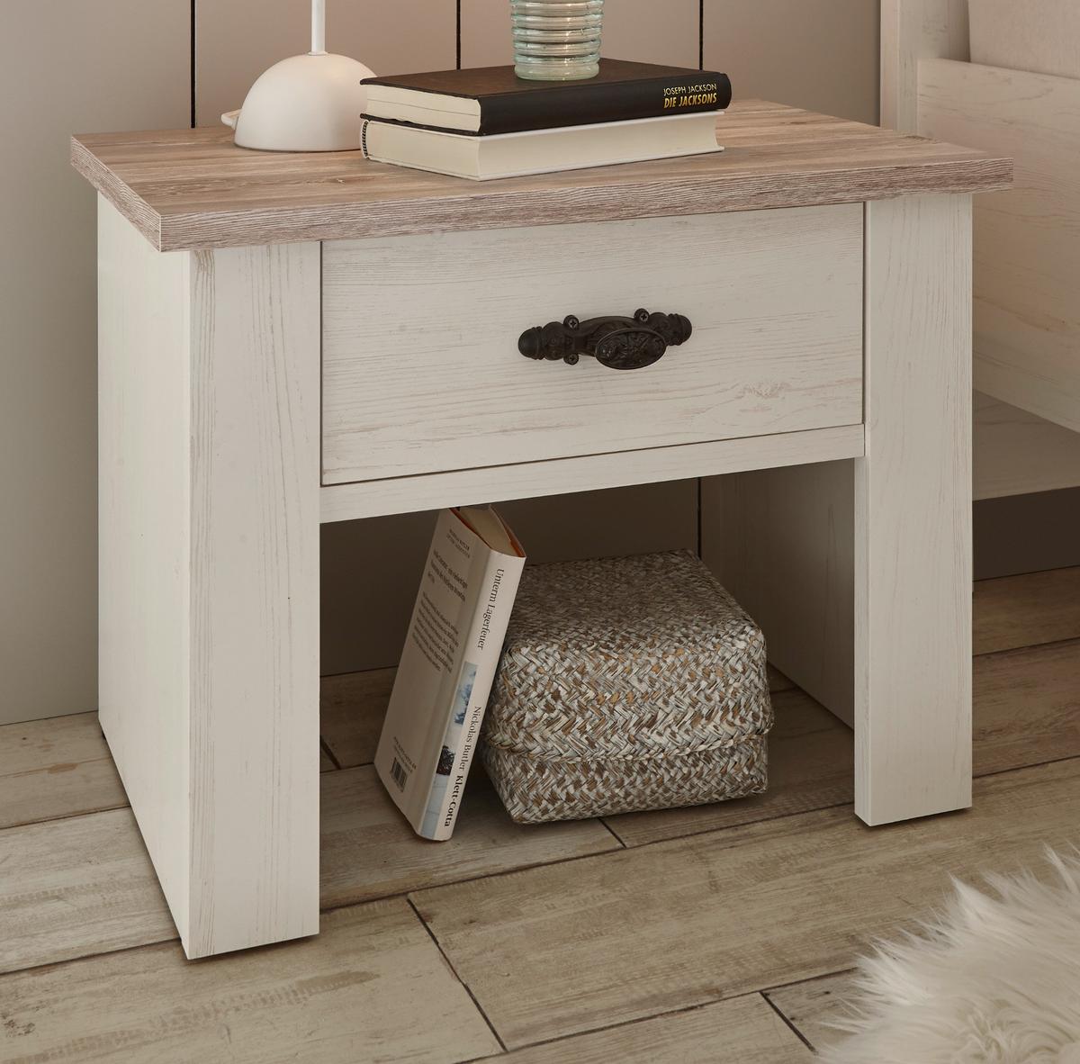 NACHTTISCH Pinie weiß, Oslo Pinie Landhaus, Nachtkommode, 58 x 45 cm - Weiß/Pinienfarben, Holzwerkstoff/Metall (40/86/58cm) - Furn.Design