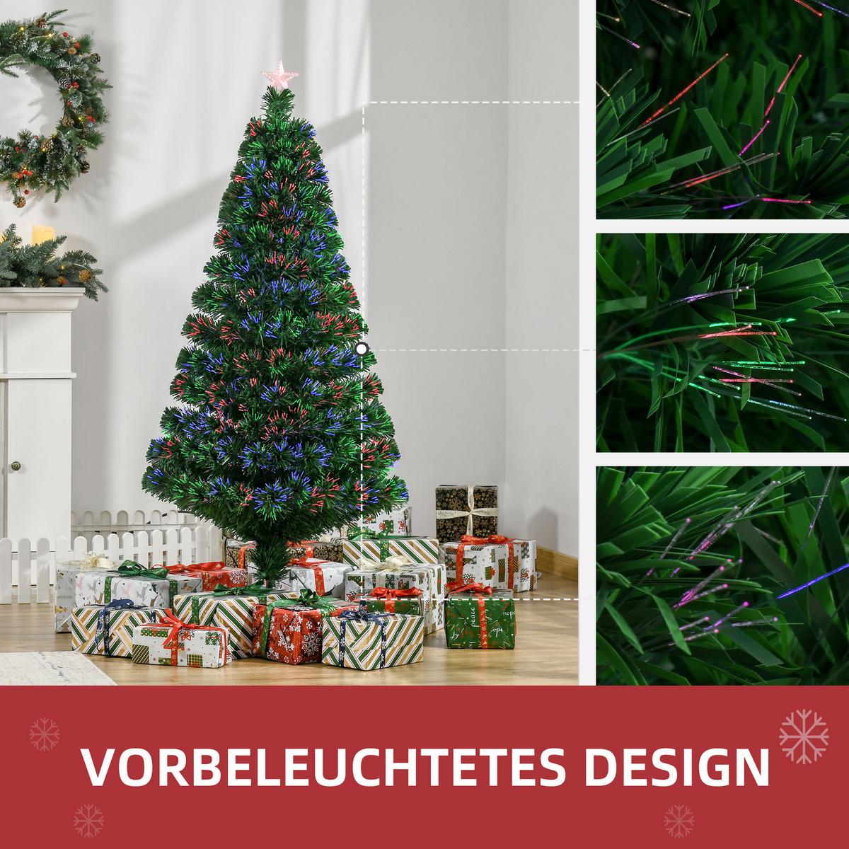 WEIHNACHTSBAUM Tannenbaum Christbaum LED Lichtfaser Baum Stern 8 Modell - Grün, Metall (150cm) - HOMCOM