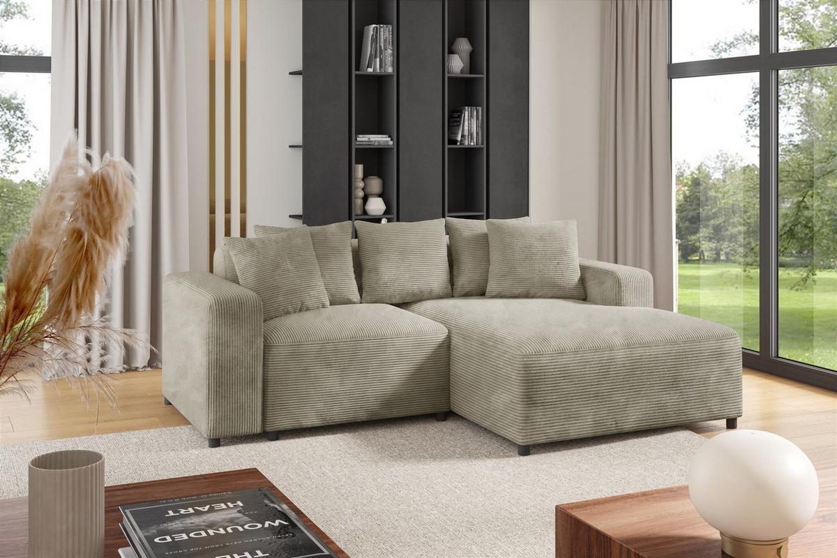 ECKSOFA Megan Xs In Stoff Poso - Beige, Holzwerkstoff/Textil (240/165cm) - Fun Möbel