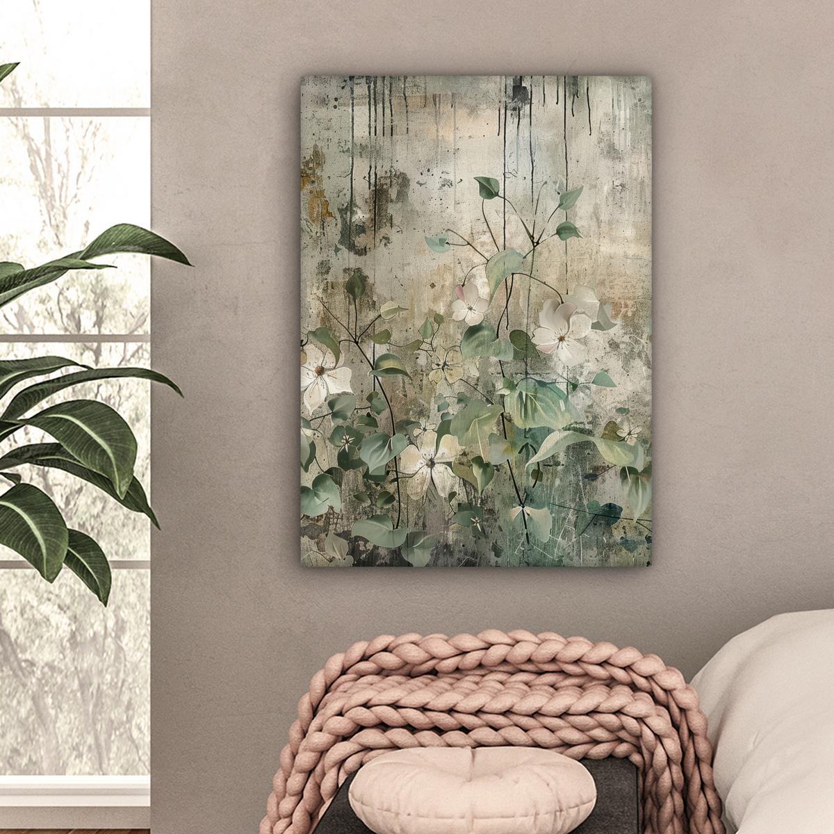 LEINWANDBILD Blumen - Blätter - Abstrakt - Modern Wandbild Wohnzimmer 60x80 cm - Grau, Textil (60/80cm) - MuchoWow
