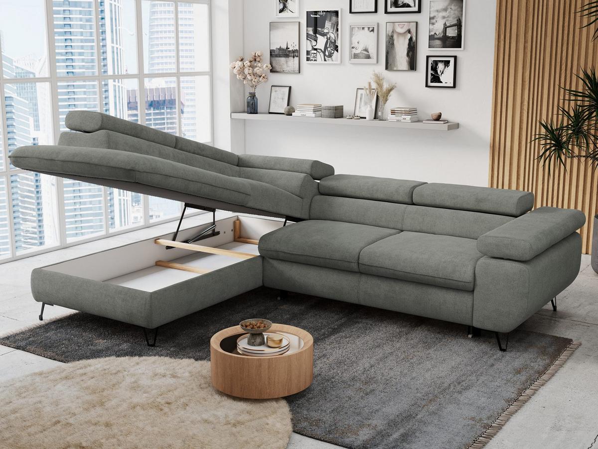 ECKSOFA PETER L Grau Struktur - Links Seite - Schwarz/Grau, Textil/Metall (208/273cm) - MKS