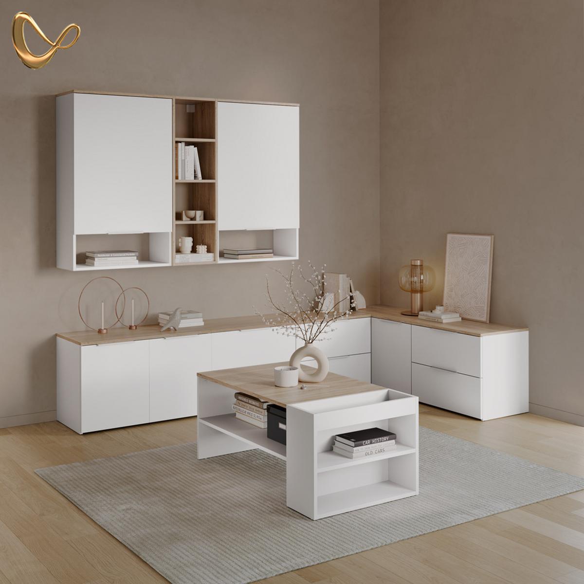 WOHNWAND Piave Weiß/Sonoma 3 Teile - Weiß/Sonoma Eiche, Holzwerkstoff (80/50/40cm) - Livinity®