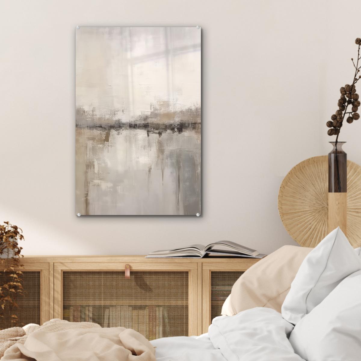 ACRYLGLASBILD Moderne Kunst - Abstrakt - Beige Wanddeko Wohnzimmer 40x60 cm - Beige, Glas (40/60cm) - MuchoWow