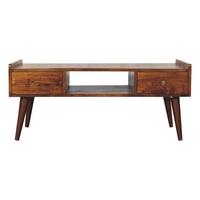 TV-EINHEIT Massivholz Erhöhtes Kastanienbraun, 2 Schubladen und Offenes Fach, Dunkelbraun - Dunkelbraun/Messingfarben, Mangoholz/Holz (100/43/50cm) - Artisan Furniture