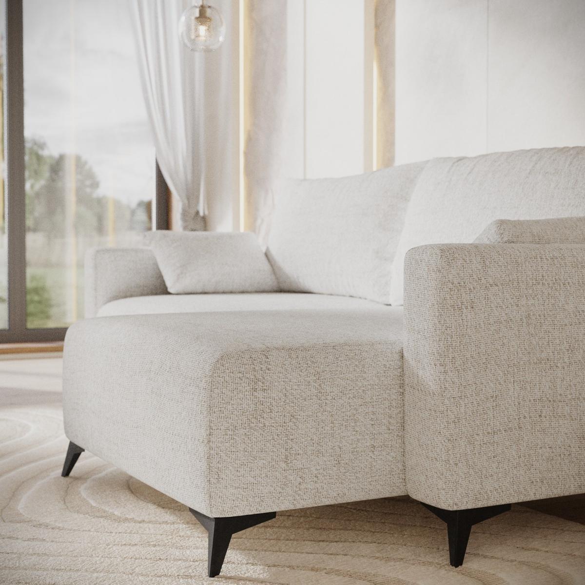 ECKSOFA NUVIO mit Schlaffunktion Creme im Neve Stoff - Creme/Schwarz, Holz/Holzwerkstoff (239/148cm) - AltaBeds