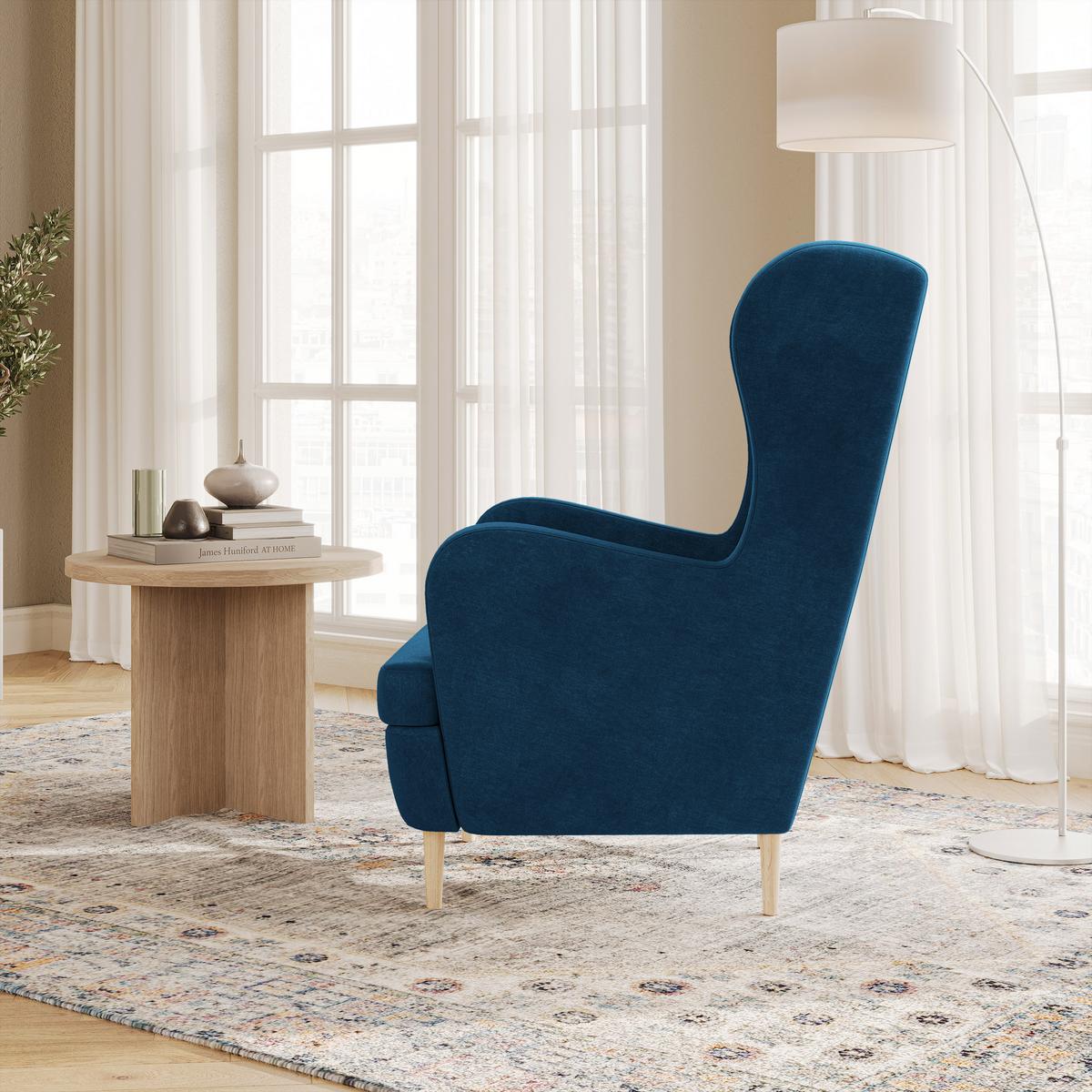SESSEL VOGERA, Ohrensessel Polstersessel, Blau - Blau, Holz/Holzwerkstoff (78/103/85cm) - MASSENO