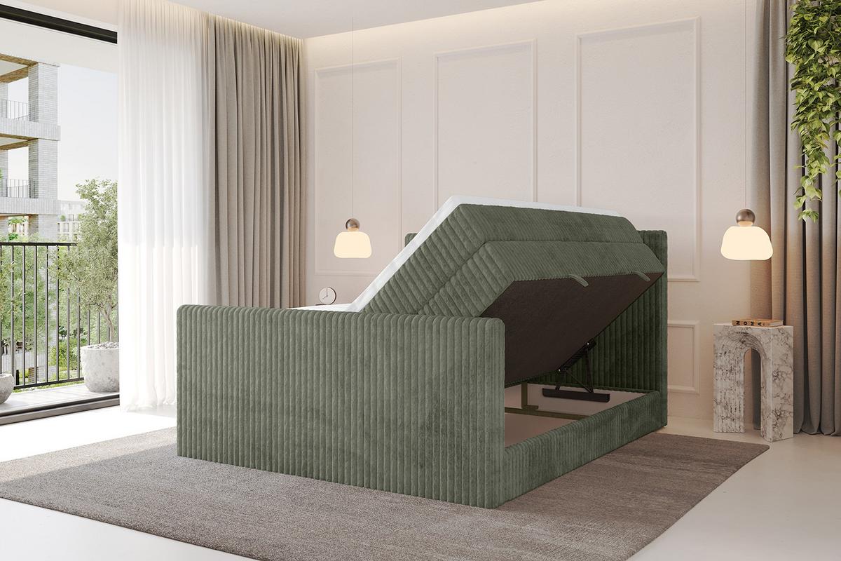 BOXSPRINGBETT mit Matratze H3|H4 und Lattenrost - TOLO-Z KING 140x200 Cord - Olive - Olivgrün, Holzwerkstoff (140/200cm) - ALTDECOR