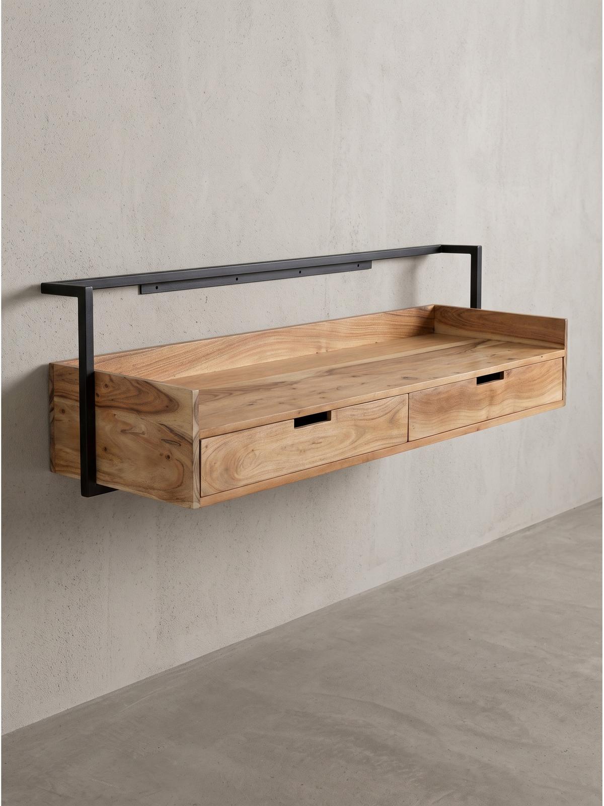 SCHREIBTISCH MURES, Akazie Massivholz, Akazie-Schwarz, 120 x 38 x 37 cm - Schwarz/Akaziefarben, Holz/Metall (38/120/37cm) - KADIMA DESIGN