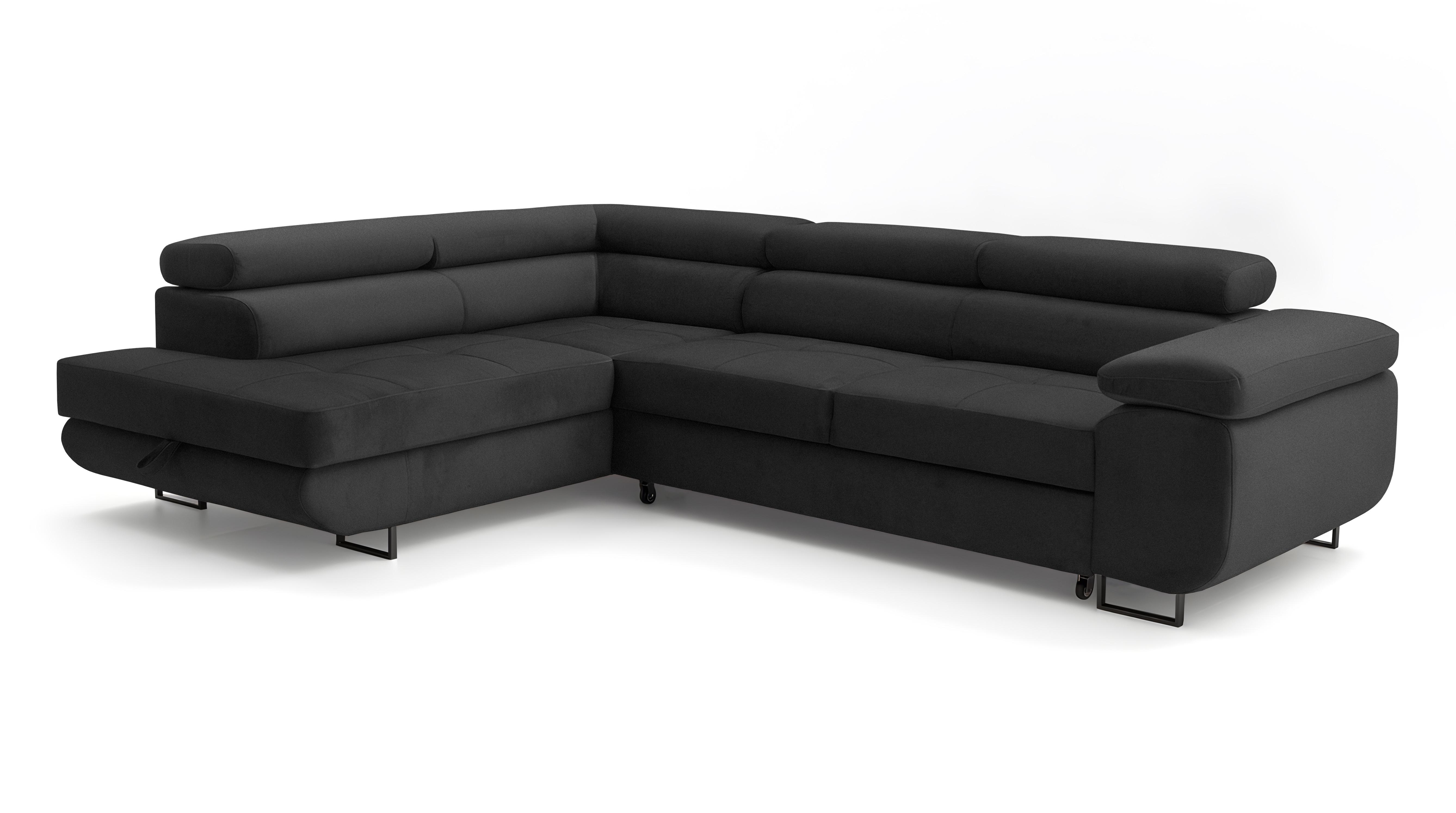 ECKSOFA Velmo mit Bettkasten und Schlaffunktion, verstellbaren Kopfstützen, in L-Form - Dunkelgrau, Textil (275/203cm)