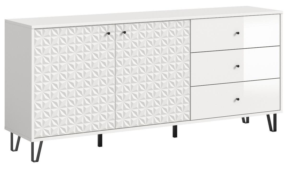 SIDEBOARD weiß Hochglanz 169 x 76 cm, Kommode mit 3D-Struktur - Weiß Hochglanz/Schwarz, Holzwerkstoff/Kunststoff (169/76/40cm) - Inn.Furn