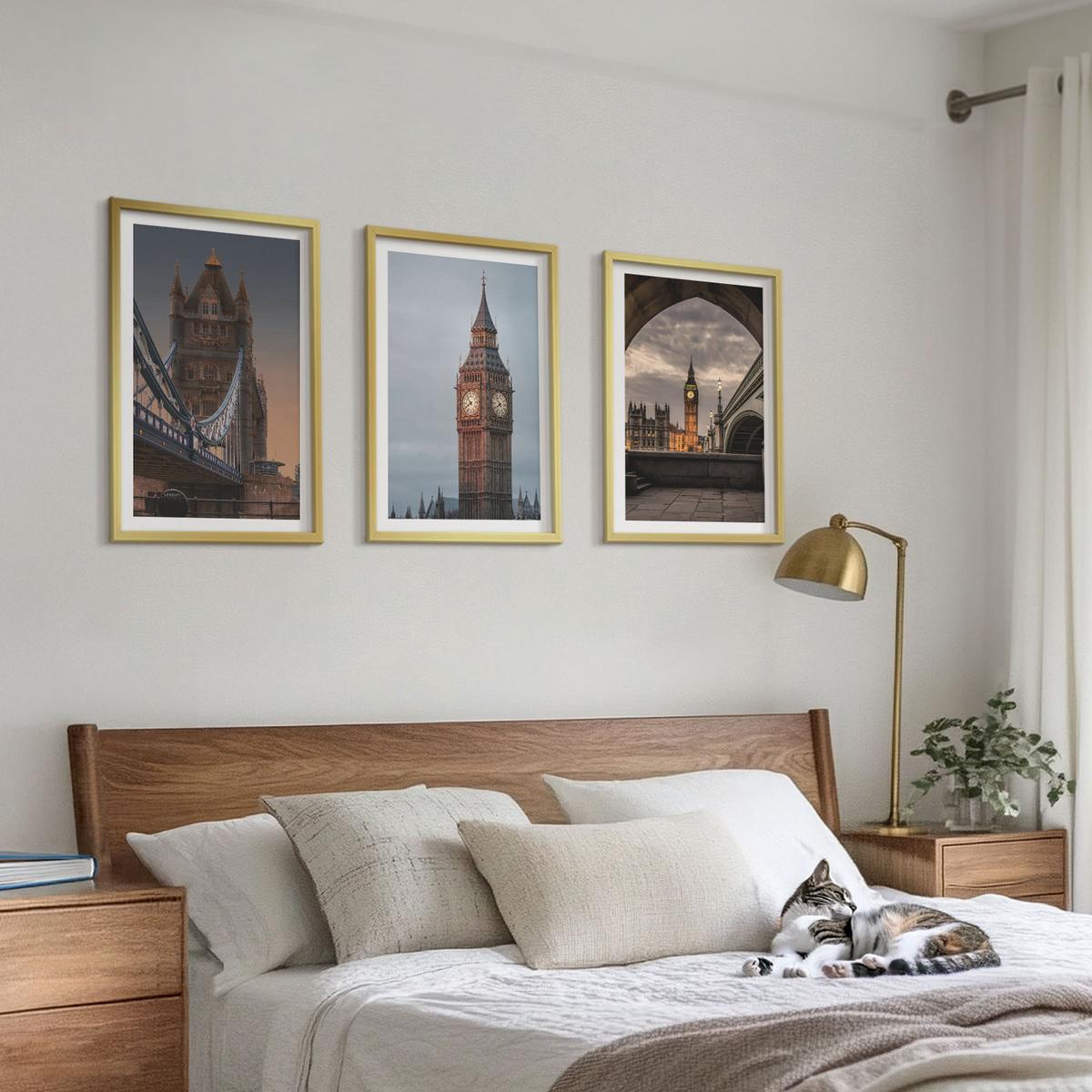 BILDER SET 3er Set - 40x60 cm Goldrahmen - London Bridge Big Ben Uhr - Goldfarben, Kunststoff (40/60cm) - TULUP
