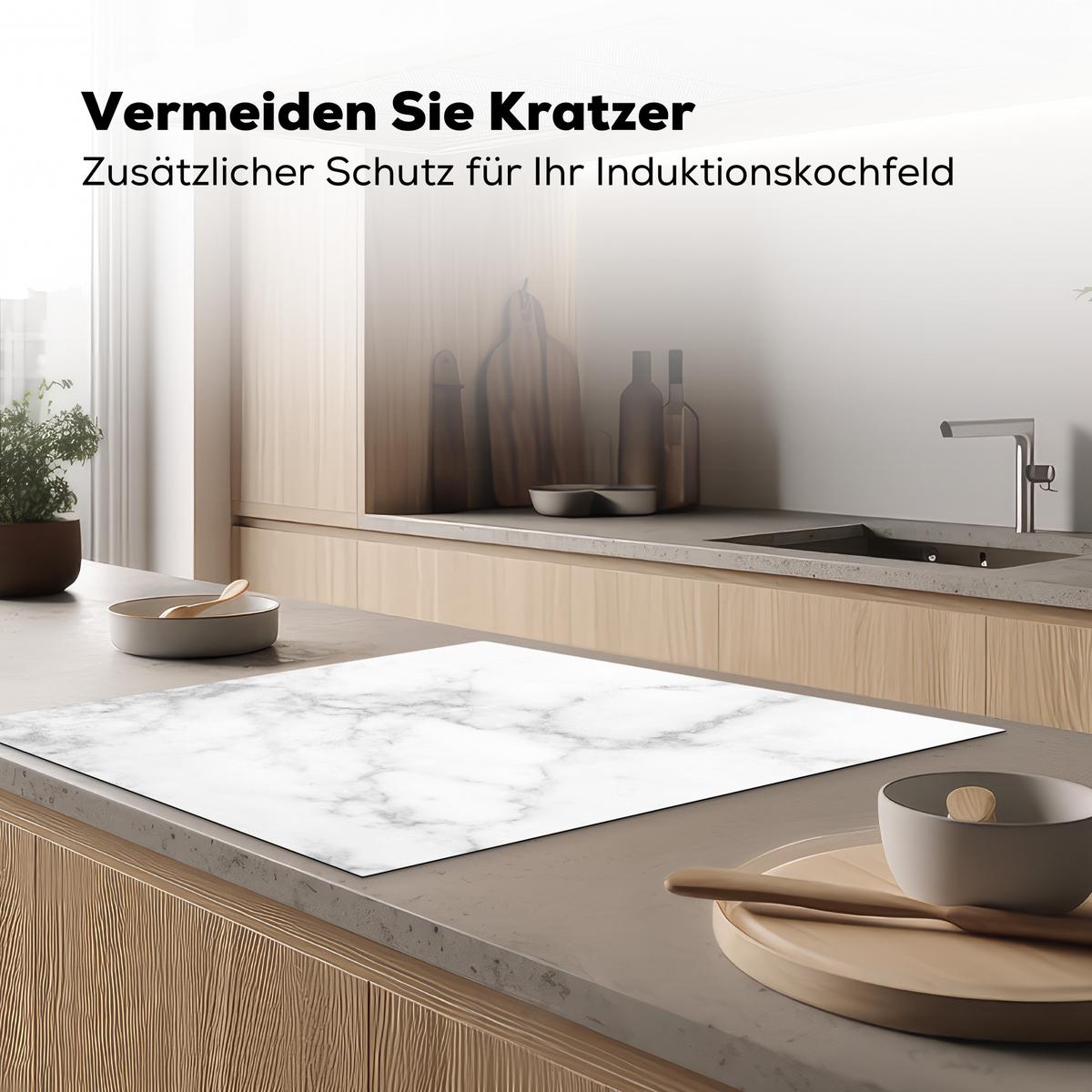 HERDABDECKPLATTE Marmor - Grau - Weiß - Strukturierter Marmor Induktionsmatte 78x78 cm - Weiß, Kunststoff (78/78/0.2cm) - MuchoWow