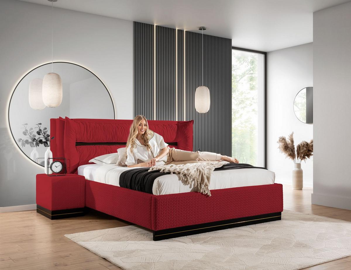 POLSTERBETT Hamilton Magic Velvet Set.1 - Rot, Holzwerkstoff/Textil (180/200cm) - Fun Möbel