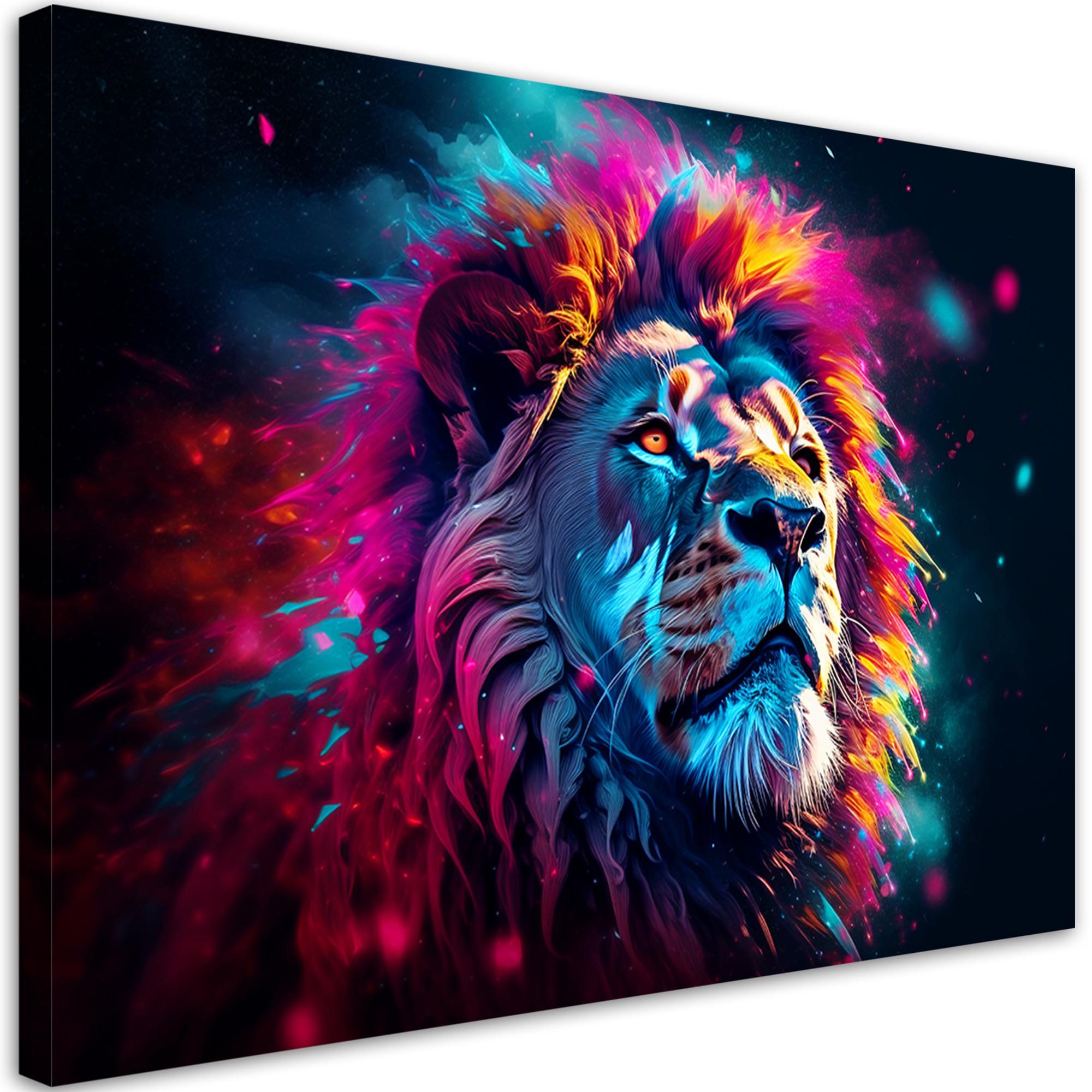 WANDBILD neon löwe tier afrika - Multicolor, Textil (60/40cm) - Feeby