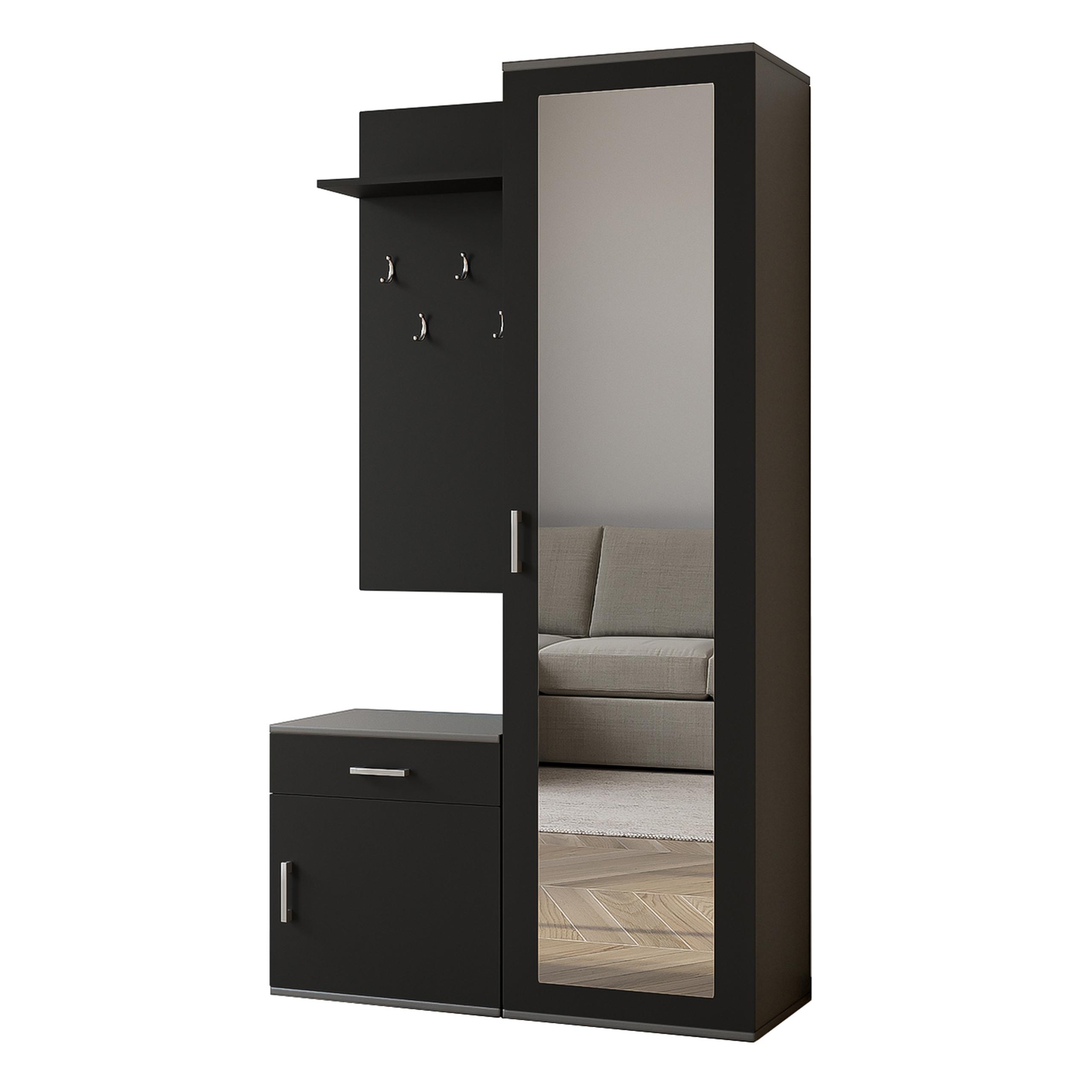 GARDEROBENSCHRANK VENTO 100/180,5/35 cm Modern Garderobe-Set Grau - Schwarz/Grau, Holzwerkstoff (100/180.5/35cm) - MASSENO