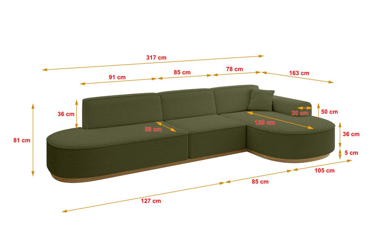 ECKSOFA Ottomane Rechts MARI-L2-v2 - 328x171x83 cm Grün Bouclé - Grün, Holzwerkstoff/Textil (171/328cm) - ALTDECOR
