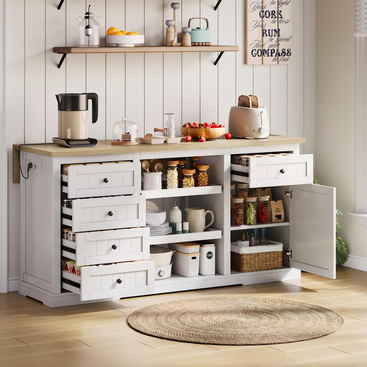 KÜCHENINSEL mit Arbeitsplatte, Schubladen & Stauraum – Weiß/Eiche, 150 cm - Weiß, Holzwerkstoff/Metall (150/76/65cm) - Urban Meuble
