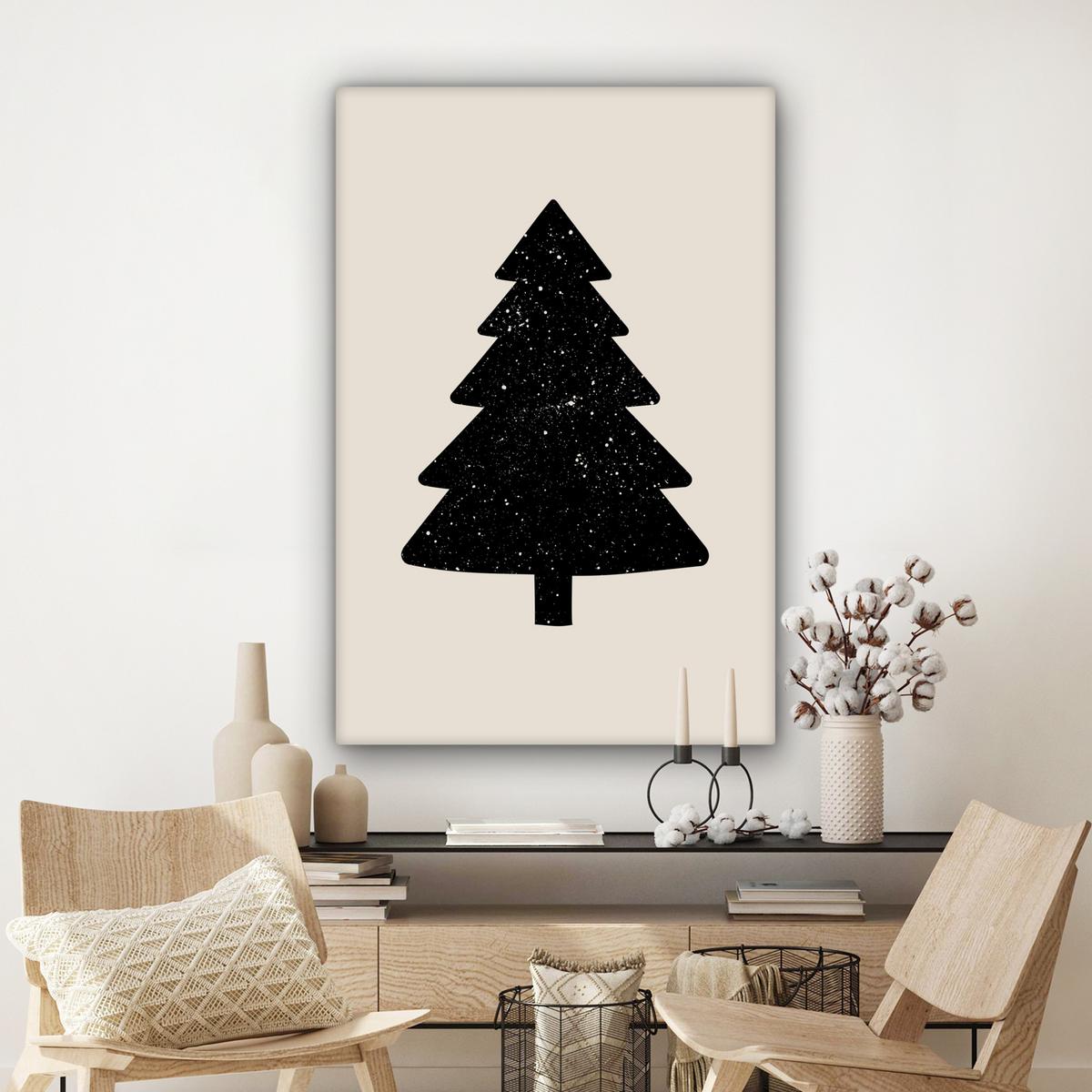 LEINWANDBILD Weihnachtsbaum - Schwarz - Urlaub - Beige Deko Groß 90x140 cm - Schwarz, Textil (90/140cm) - MuchoWow