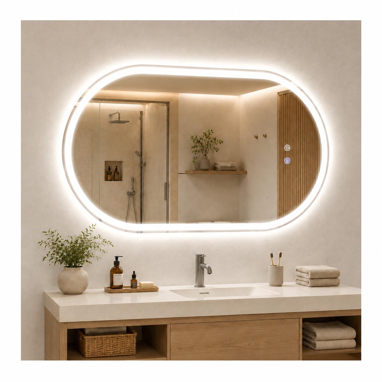 BADSPIEGEL mit Beleuchtung Lirwen 2.9/50/80 cm - Weiß, Glas (50/80/2.9cm) - ZMH
