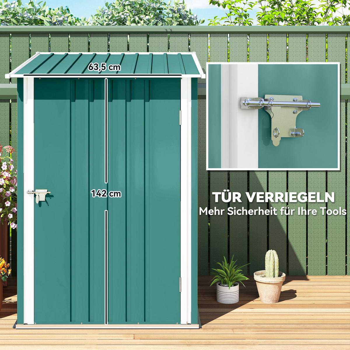 GERÄTEHAUS mit Pultdach Abschließbare Tür 100x103x160 cm Grün - Grün, Metall (103/160/100cm) - Outsunny