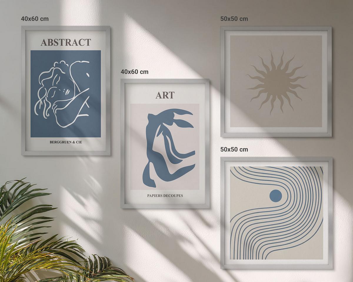 BILDER SET 4er Set - 50x50 cm & 40x60 cm Silberner Rahmen - Matisses stilvolle abstrakte Muster - Silberfarben, Kunststoff (50/50cm) - TULUP