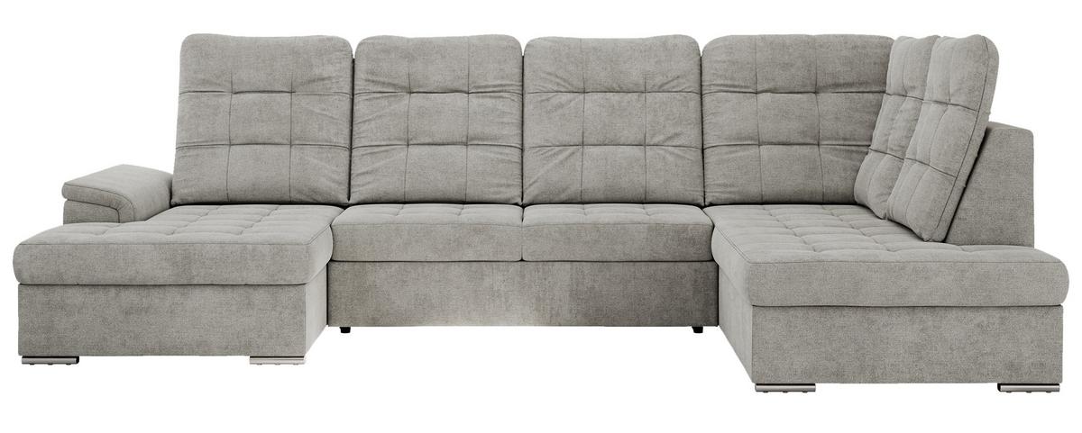 WOHNLANDSCHAFT MADRITO U - Hellgrau Struktur - Rechts - Silberfarben/Hellgrau, Textil/Metall (323/89/204cm) - MKS