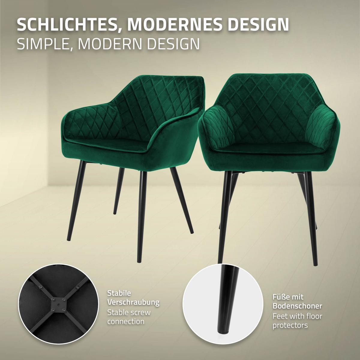 ESSZIMMERSTUHL 4er Set Dunkelgrün Samt - Dunkelgrün/Schwarz, Textil/Metall (60/80/63cm) - ML-DESIGN