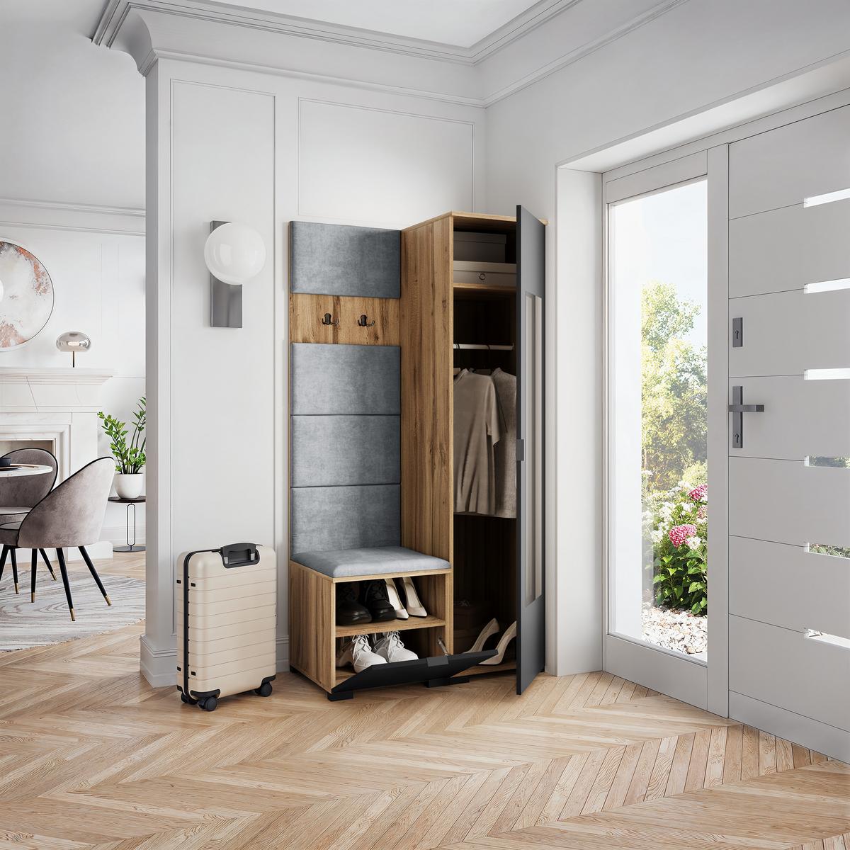 GARDEROBENSCHRANK VIRA 95/181/51 cm Modern Eiche Wotan - Eiche Wotan/Hellgrau, Holzwerkstoff (95/181/51cm) - MASSENO