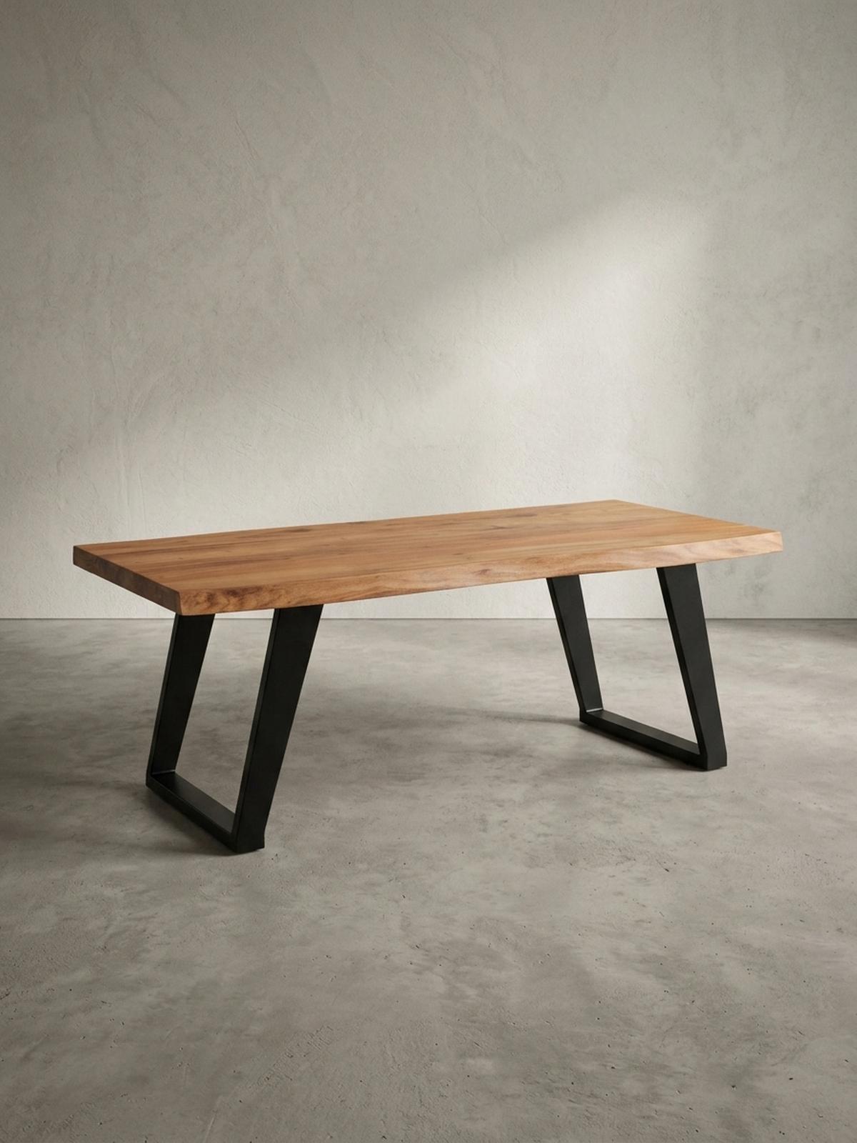 COUCHTISCH Braun Akazie Massivholz Baumkante 120x60x46 cm, Metallbeine U-Form - Schwarz/Akaziefarben, Holz/Metall (60/120/46cm) - KADIMA DESIGN