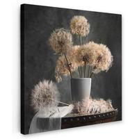 LEINWANDBILD Blumensamen - Löwenzahn - Vase - Stilleben - Blumenstrauß Deko Groß 90x90 cm - Dunkelgrau, Textil (90/90cm) - MuchoWow
