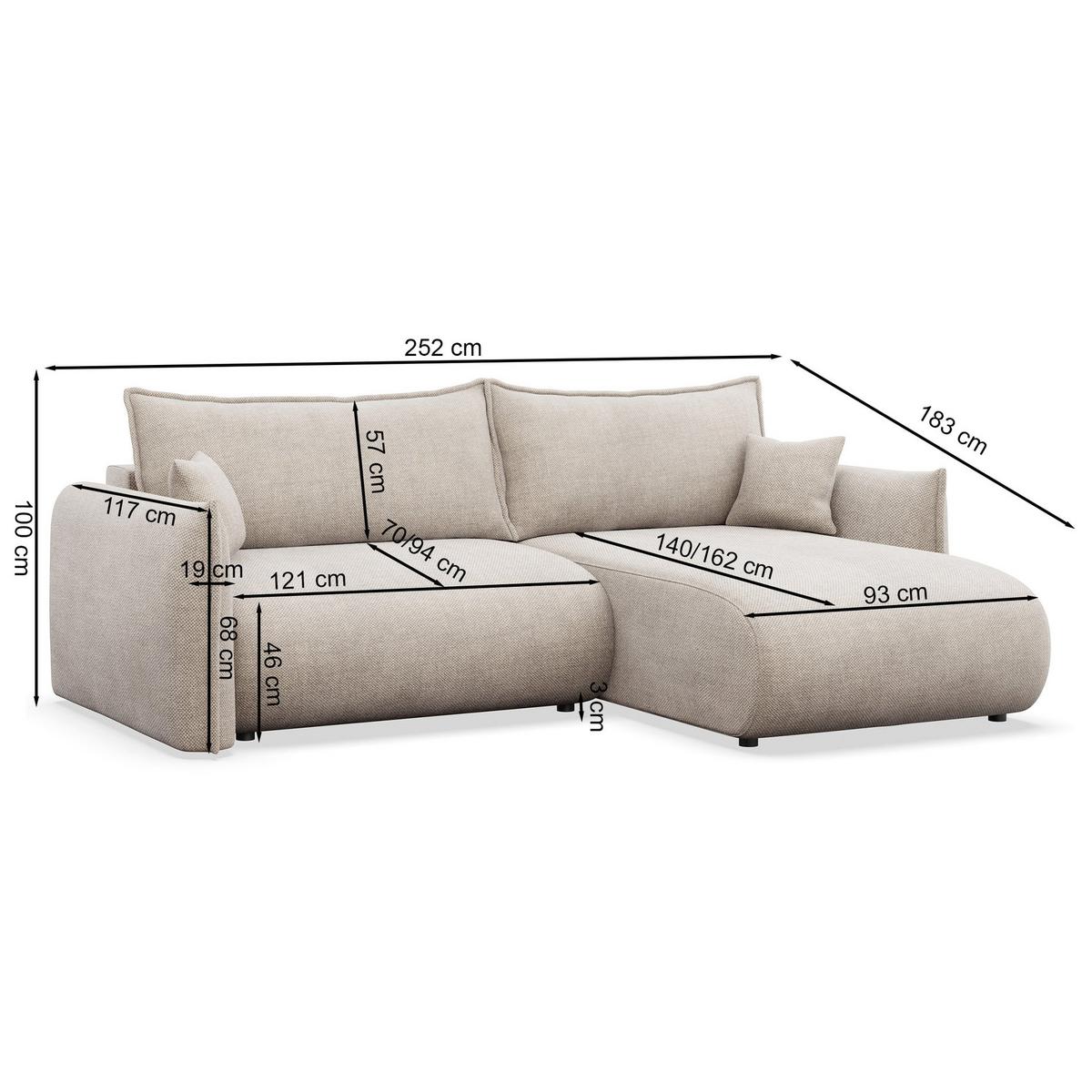ECKSOFA Cushi Beige-Chenille - Beige/Schwarz, Kunststoff/Textil (183/252cm) - Selsey