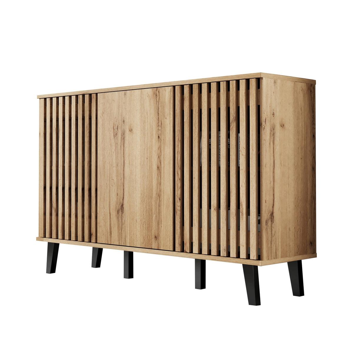 3-TÜRIGES Buffet mit Lamellendesign in Natürlicher Holzoptik,Beige - Naturfarben, Textil (40/95/150cm) - Urban Meuble