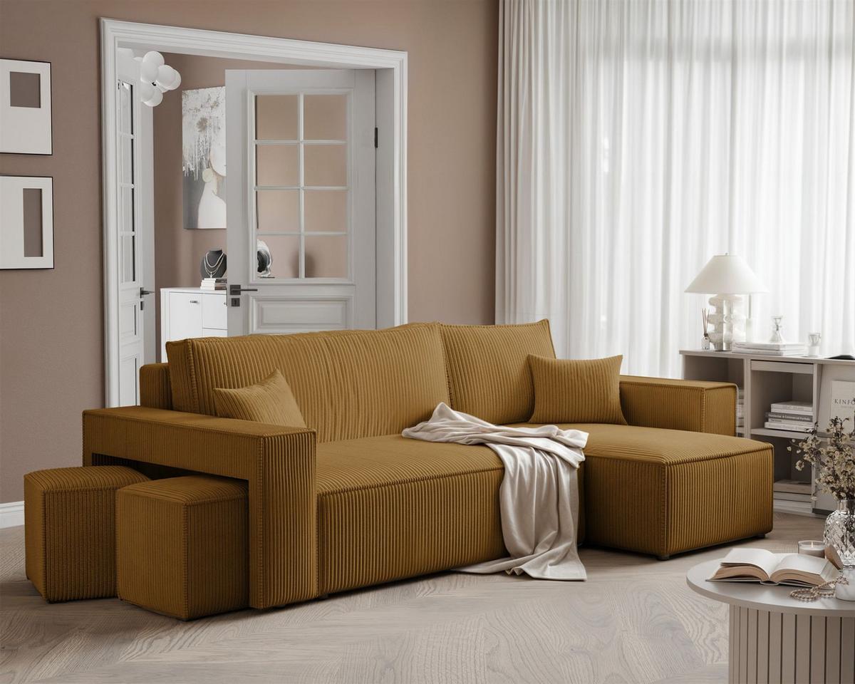 ECKSOFA Adara Inkl. Hocker - Gelb, Holzwerkstoff/Textil (145/262cm) - Fun Möbel